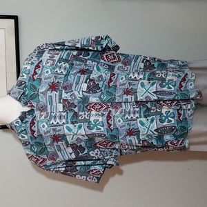 LOCAL MOTION Hawaii Men's Aqua/Maroon/White Hawaiian Button-down Shirt-EUC-Sz M